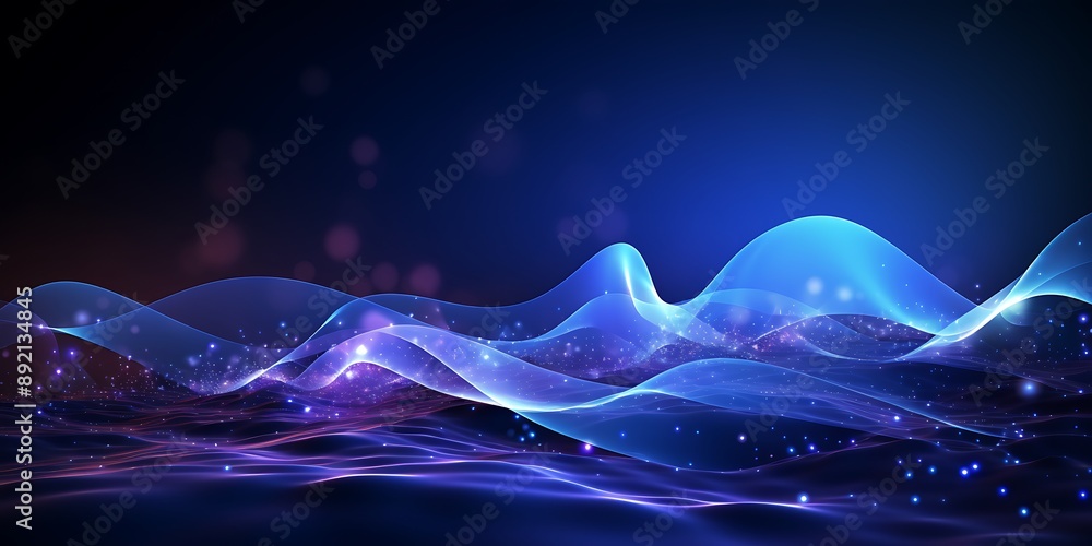 Poster background with light lines and dots in the shape of waves. a background with a technology style and