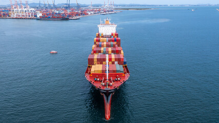 Aerial view container cargo ship sea freight shipping, Global business industry import export...