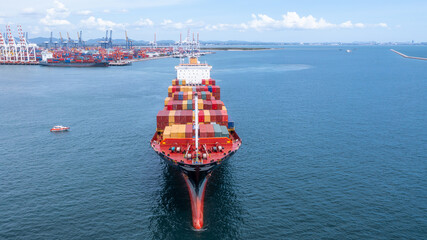 Aerial view container cargo ship sea freight shipping, Global business industry import export...