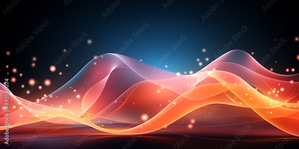 Poster background with light lines and dots in the shape of waves. a background with a technology style and