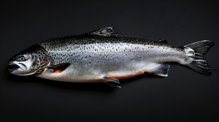 Naklejka premium Salmon fish on black background ready for serving