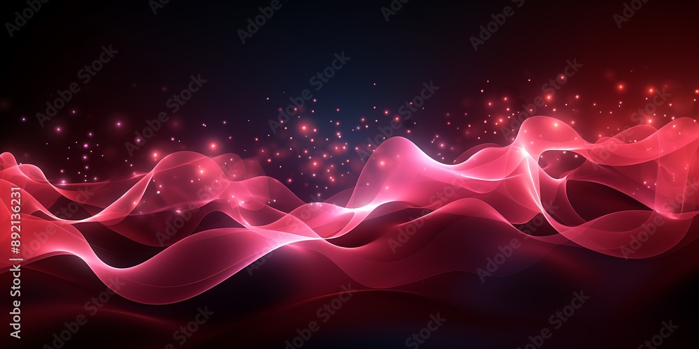 Poster background with light lines and dots in the shape of waves. a background with a technology style and