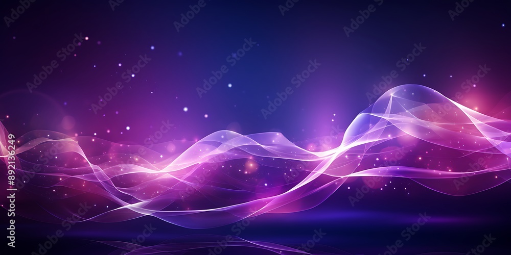 Fototapete background with light lines and dots in the shape of waves. a background with a technology style and