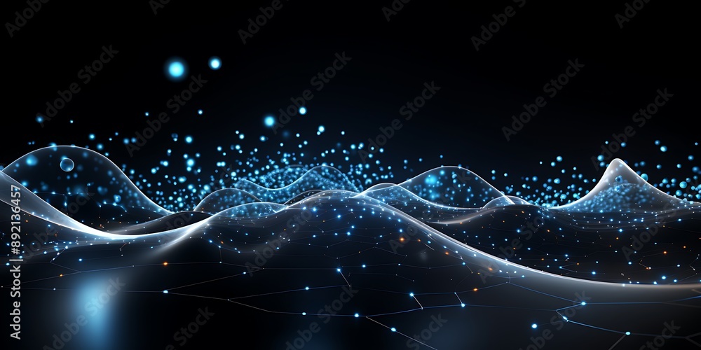 Poster background with light lines and dots in the shape of waves. a background with a technology style and