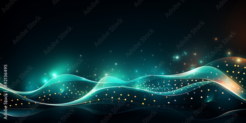 Poster background with light lines and dots in the shape of waves. a background with a technology style and
