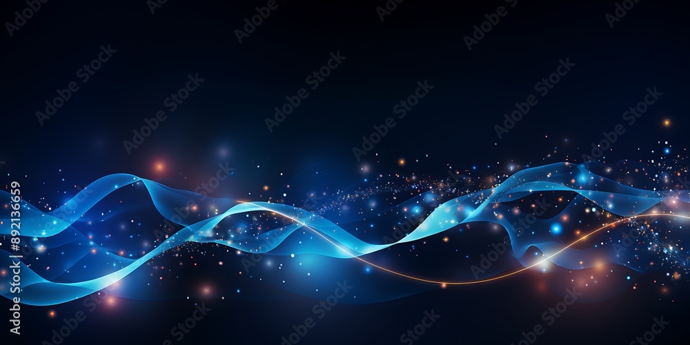 Poster background with light lines and dots in the shape of waves. a background with a technology style and