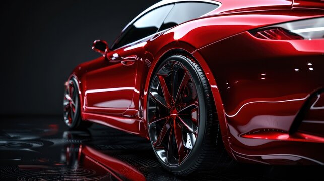 Luxury expensive red car parked on black background. Sport and modern luxury design car. Automotive advertising banner.