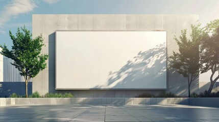 Mock up template. Big horizontal white blank signboard, advertising billboard on modern building wall outdoors, Generative AI