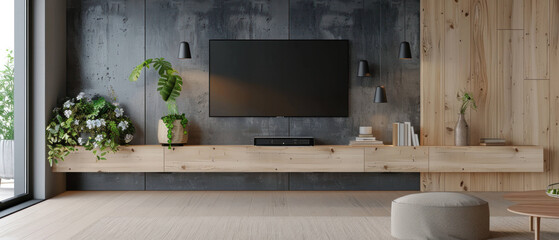 Serene Contemporary Living Room with Light Wood TV Cabinet