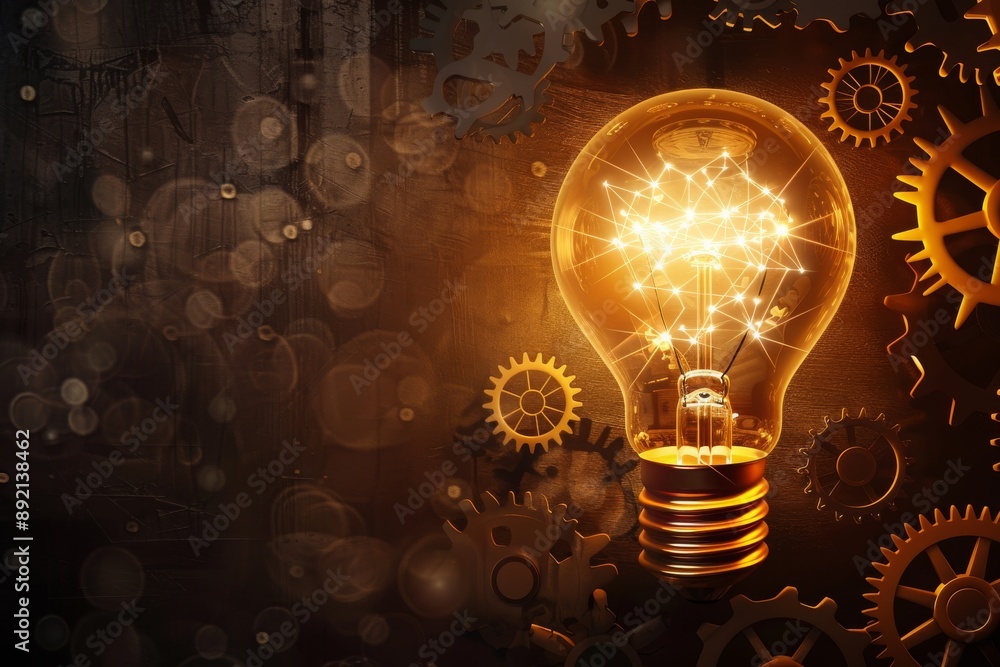 Poster glowing idea with gears and network pattern
