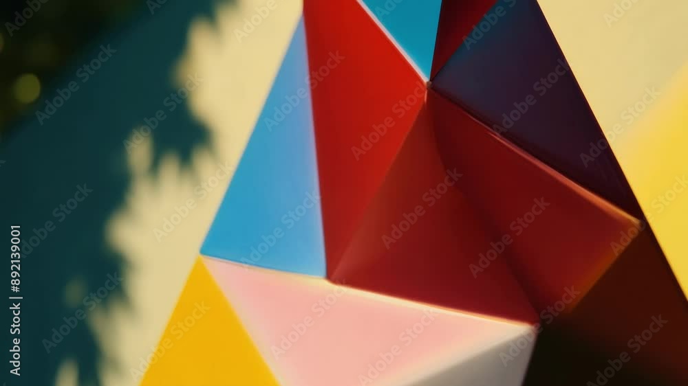 Poster in extreme closeup a subjects nose is portrayed as a series of angular shapes and vibrant colors cre