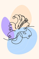 Hand drawn lily flower illustration. Abstract line continuous drawing with colorful shapes. Floral design, botanical print, wall art poster.