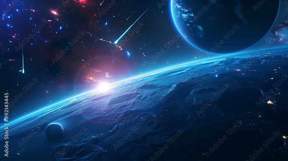 Wall mural view of planet earth from space for cosmic science knowledge concept.