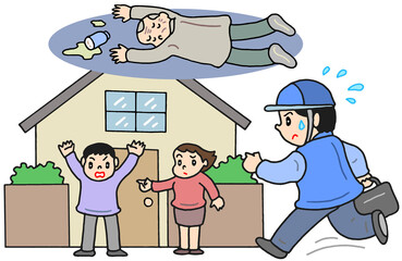 社会問題のイラスト - 孤独死・独居老人・安否確認・緊急連絡