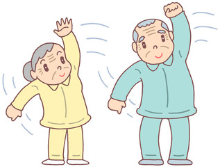 健康のイラスト - 高齢者・ストレッチ体操・ラジオ体操・健康寿命