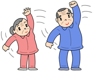 健康のイラスト - 高齢者・ストレッチ体操・ラジオ体操・健康寿命