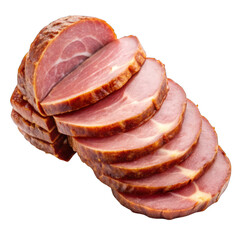 Smoked meat slices isolated on transparent background