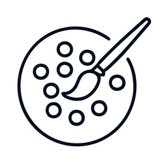Black Line Art Paint Palette Icon on Transparent Background

