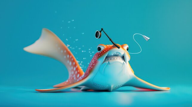 stingray as a swim coach, with a whistle, on a pool blue backdrop