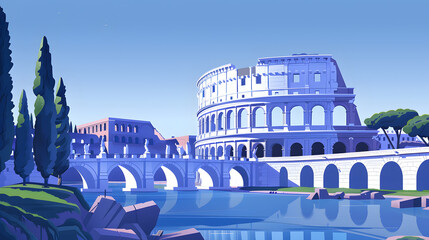 Naklejka premium Creative travel poster or postcard illustration for Rome, Italy. Artistic, stylistic, screen printing, stencil, graphic design