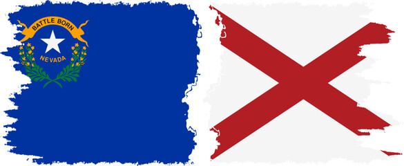 Alabama and Nevada states grunge brush flags connection, vector