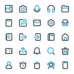 Basic UI icon set in 25 different shapes