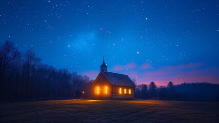A Luminous Chapel Under a Starry Night