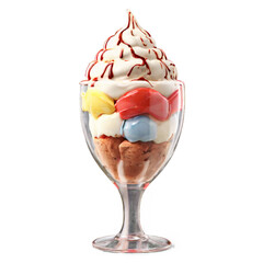 Frozen dessert ice cream sundae in a glass tulip cup on transparent background