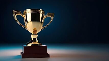gold trophy cup on blue background