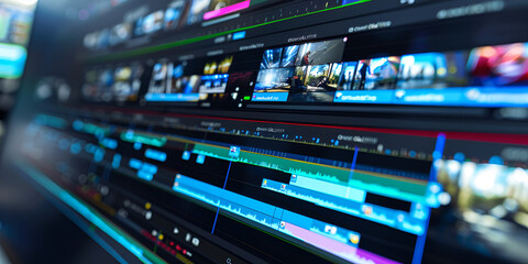 "Editing Software Display, Video Timeline View, Digital Editing Tools, Multimedia Interface