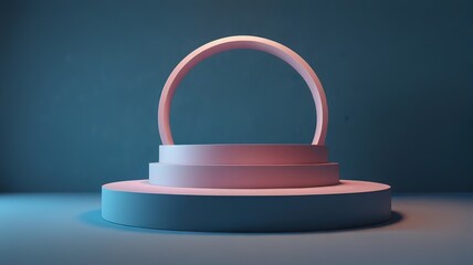 8K Product Showcase for demo display. 3d rendering. Round Podium Style. Pastel Color.