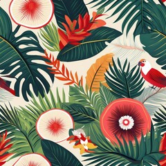 Obraz premium a vibrant and unique tropical pattern featuring lush palm leaves, exotic flowers, leaf