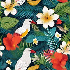Obraz premium a vibrant and unique tropical pattern featuring lush palm leaves, exotic flowers, leaf