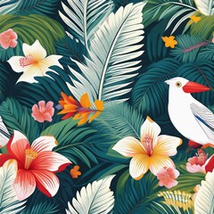 Obraz premium a vibrant and unique tropical pattern featuring lush palm leaves, exotic flowers, leaf