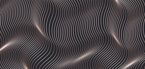 Background with abstract wavy rose gold lines illustration. Abstract wavy artistic template. Wavy stripes background, simple texture for your design.