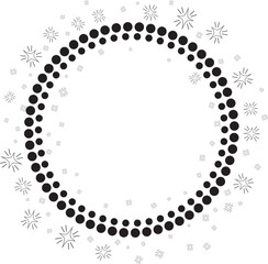 Minimal round frame with circles and stars. Vector decorative element, modern geometric frame with circles and stars silhouettes.