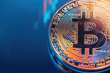 Bitcoin with a holographic financial globe and data streams, bitcoin illustration, concept of global cryptocurrency influence and market trends