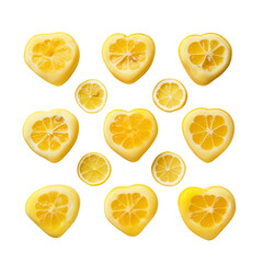 Isolated Heart-Shaped Lemon Marshmallow Candies on Transparency.