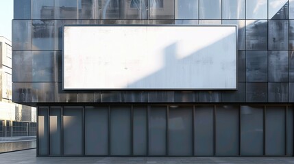 Mock up template. Big horizontal white blank signboard, advertising billboard on modern building wall outdoors, Generative AI
