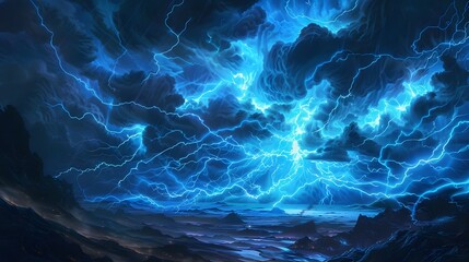 Blue glowing plasma lightning. 