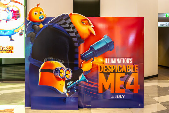 BANGKOK, THAILAND, 9 July 2024 - A beautiful standee of a movie called Despicable Me 4 display at the cinema to promote the movie