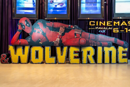 BANGKOK, THAILAND, 17 July 2024 - A beautiful standee of a movie called Deadpool Wolverine display at the cinema to promote the movie