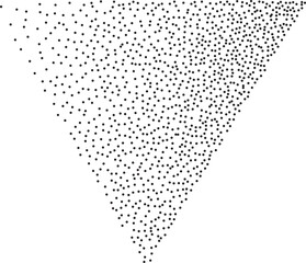 Abstract black stipple spray triangle, dotted monochrome texture. Dissolving points, noise, gradient made of grains as abstract texture or element for graphic design. 