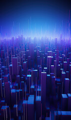 Fototapeta premium generated illustration of cubes are forming a futuristic cityscape in blue and purple light