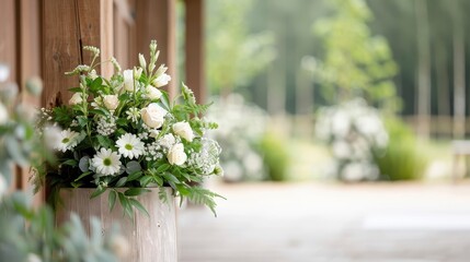 Fototapeta premium A rustic, hand-carved wooden podium in a barn wedding venue.