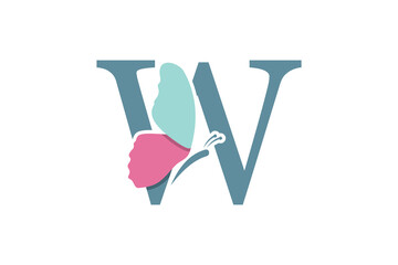 combination of an elegant butterfly design with the letter w