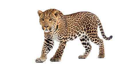 portrait of a leopard panthera leo standing, isolated animal