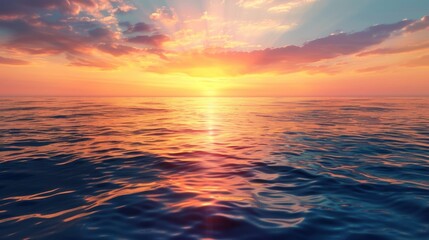 Obraz premium Panoramic sunrise over the ocean casting a warm glow on the water