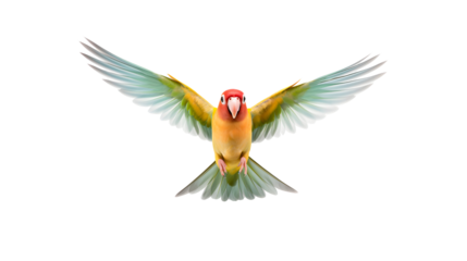 bird of paradise flying in front, Peach-faced Lovebird Agapornis roseicollis