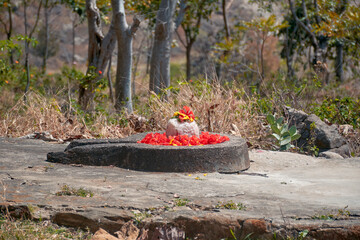 Place of worship amidst rustic wilderness of deciduous nature. Local tribals have worshipped the...
